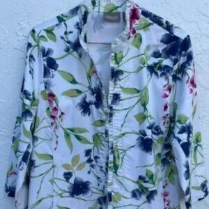 Chicos Womens Long Sleeve Printed Floral Jacket Sz 2